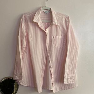Old Navy The Classic Shirt Pink Button Up Stripped Long Sleeved Shirt